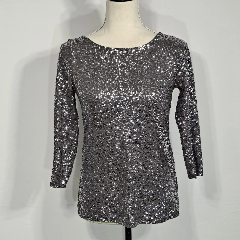 J. Crew Silver Sequined Long Sleeve T-shirt